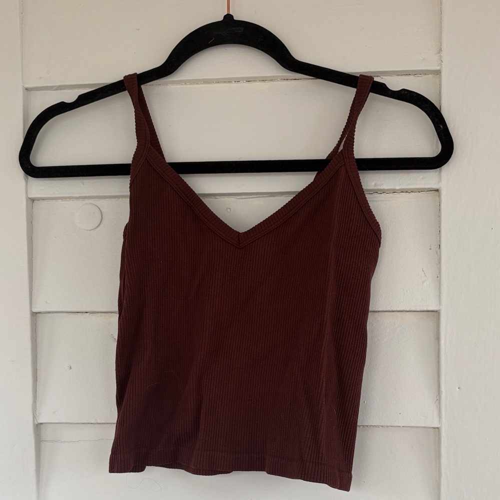 Ribbed V-Neck Cami Tank Top - Brown